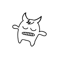 Vector cute cartoon monsters set. Collection of funny doodle characters with speech bubbles hi, hey, be happy