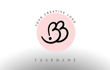 Handwritten Letters BB B b Logo with rounded lettering and pink circle background design.