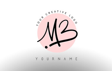 Handwritten Letters MB m b Logo with rounded lettering and pink circle background design.