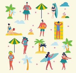 Set of different vector summer people and icons