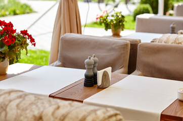 Restaurant or cafe with cozy interior. View of modern dinning room interior