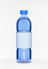 3d render of blue water bottle on white background for product display