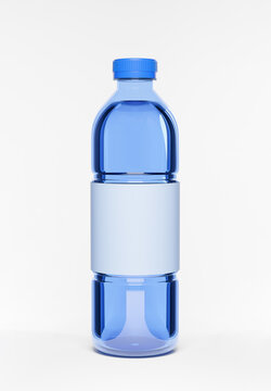 3d render of blue water bottle on white background for product display