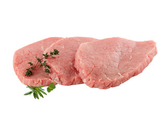 raw beef steak isolated on​ white​ background​ with​ clipping path​