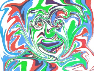 Abstract portrait art background featuring a face made up different colors. 