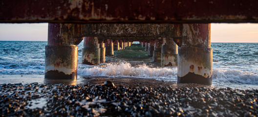 panorama of a beautiful sea sunset in summer on the black sea. Sochi, Russia