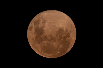 Photograph of the pink Super Moon from the Blue Mountains in Australia
