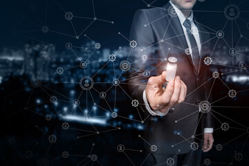 Businessman shows a tube with a vaccine .