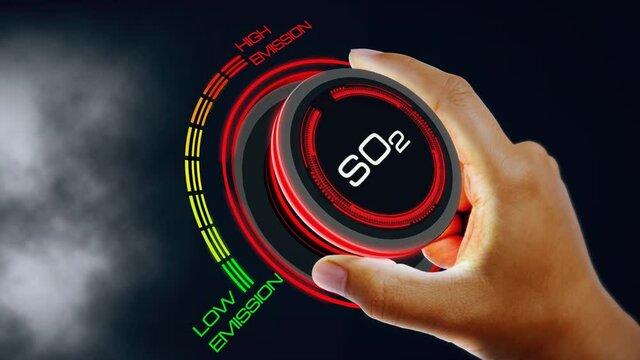 So2 Emission Concept with knob button changing value Low Emission to High Emission  and reverse