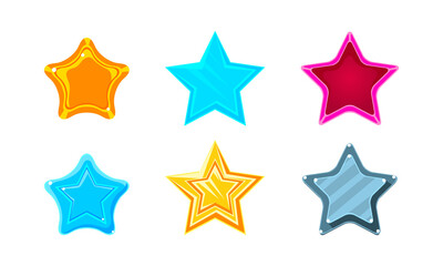 Cartoon Glossy Star of Different Colors Vector Set