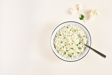 Cauliflower rice in a bowl