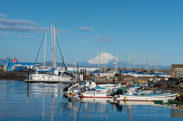 葉山マリーナと富士山