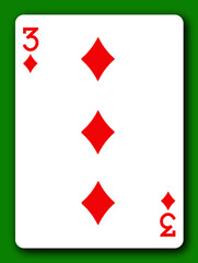 3 Three of Diamonds playing card with clipping path to remove background and shadow 3d illustration