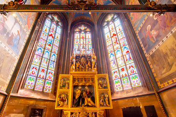 Fototapeta na wymiar Prague, Czech Republic - May 2019: St. Vitus Cathedral interiors in Prague Castle