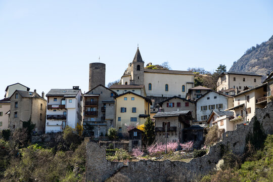 Saillon, Switzerland 28.03.2021 - The Village of Saillon in Spring, Farinet hike