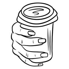 Coffee in a glass. Coffee in a plastic cup. Coffee to go. Cartoon style.