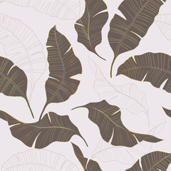 Tropical leaves seamless pattern on a light background.