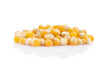 Corn kernels on white background