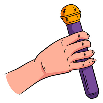 Microphone. Sound. Increase the volume of your voice. Microphone in hand. Cartoon style.