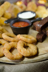 black fried bread with garlic appetizer for beer