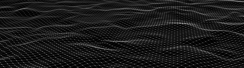 Abstract digital wave of particles. Network or connection. Digital background. 3d futuristic background illustration. 3d rendering