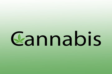 lettering Cannabis and green leaf gradient background illustration.
