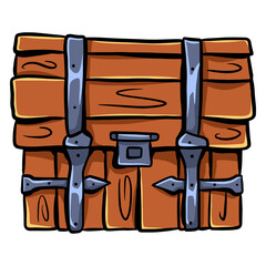 Wooden chest. Close the chest. Treasure chest. Pirate chest. Cartoon style.