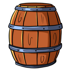 Barrel for wine or beer. Wooden barrel. Storage of alcohol. Cartoon style.