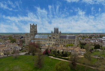 Fototapeta na wymiar An aerial view of the magnificent Ely Cathedral in Cambridgeshire, UK