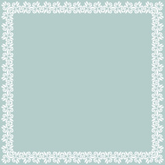 Classic square frame with arabesques and orient elements. Abstract ornament with place for text. Vintage light blue and white pattern