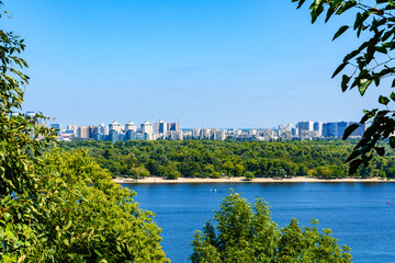 View on a river Dnieper and residential districts in Kiev, Ukraine