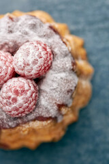 Aerial view of a raspberry tea cake.