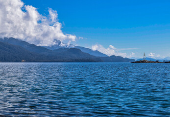 Panoramic view of the beautiful mountainous landscape with the lakes