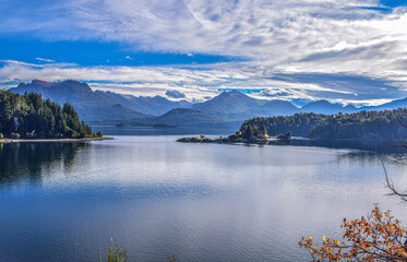 Panoramic view of the beautiful mountainous landscape with the lakes