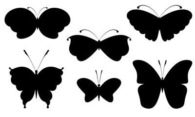 Fototapeta premium Set of butterfly silhouette icons. Tattoo. Vector illustrations.