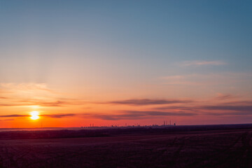 Orange red sunset in summer.