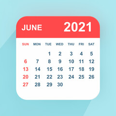 Flat Icon Calendar June 2021. 3d Rendering