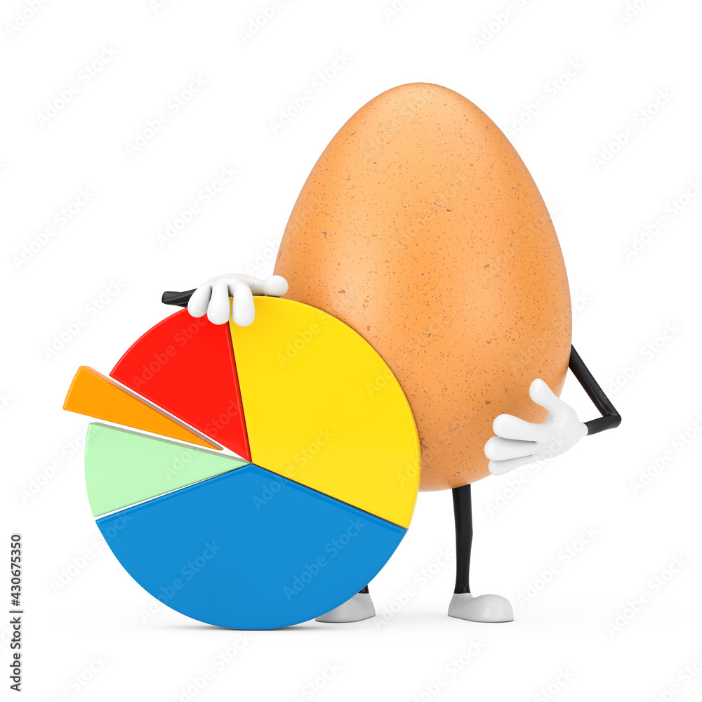 Aufkleber  Brown Chicken Egg Person Character Mascot with Info Graphics Business Pie Chart. 3d Rendering