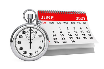2021 Year June Calendar with Stopwatch. 3d rendering