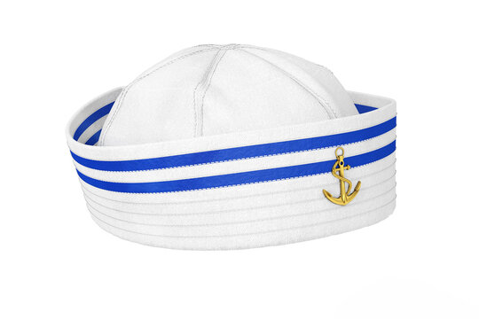 Marine Sailor Hat with Golden Anchor Emblem. 3d Rendering
