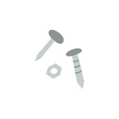 Nail, nut and bolt. Set of metal elements for repair. Colorful vector illustration isolated hand drawn