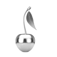 Silver Cherry Fruit with Leaf. 3d Rendering