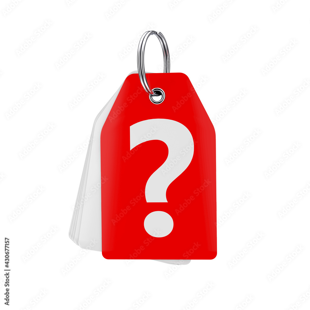 Leinwandbilder stack of white blank tags with one red and question mark sign on a key ring. 3d rendering