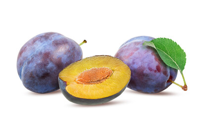 Plums isolated on white background with clipping path