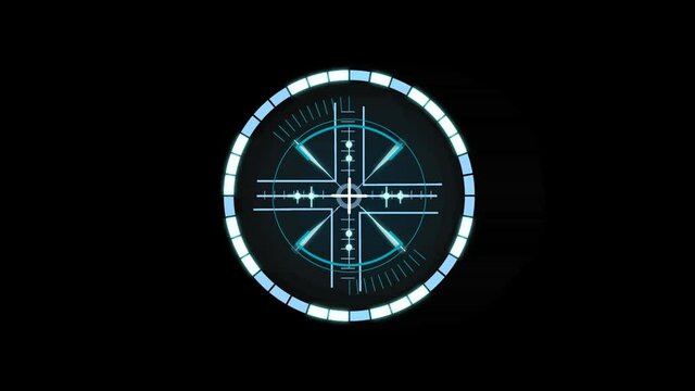 Futuristic optical aim. Military collimator sight, gun targets focus range indication.
