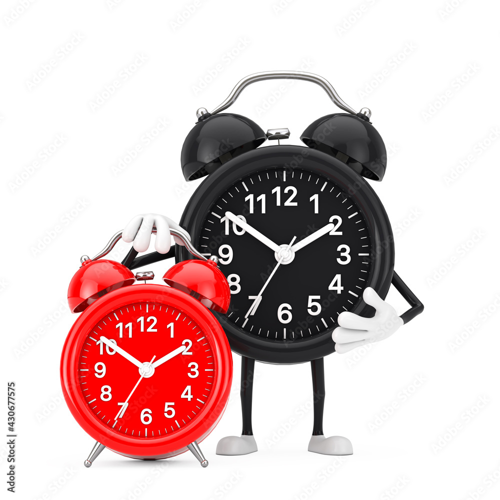 Leinwandbilder alarm clock person character mascot with red alarm clock. 3d rendering