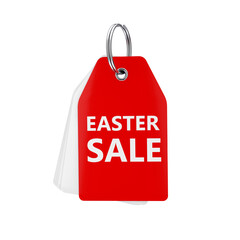 Stack of White Blank Tags with One Red and Easter Sale Sign on a Key Ring. 3d Rendering
