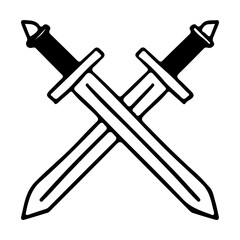 Crossed Steel Swords in doodle style isolated.