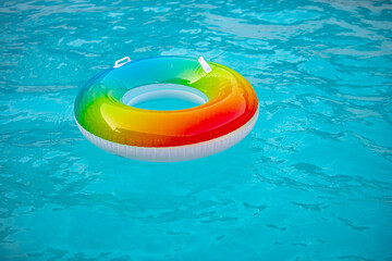 Summer vacation. Rubber circle, aquapark, swimming pool. Summertime.