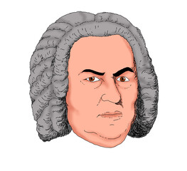Realistic illustration of the composer Johann Sebastian Bach - obrazy, fototapety, plakaty
